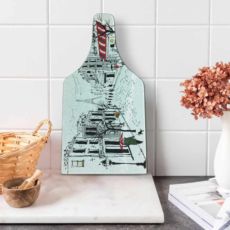Ambesonne Colourful Tempered Glass Cutting Board Paris Eiffel Tower Multicolor