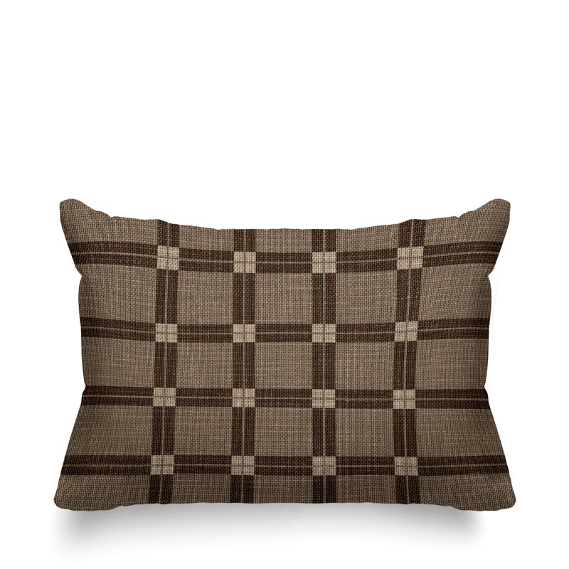 Plaid Outdoor Reversible Throw Pillow, Brown, 18"H x 25"W