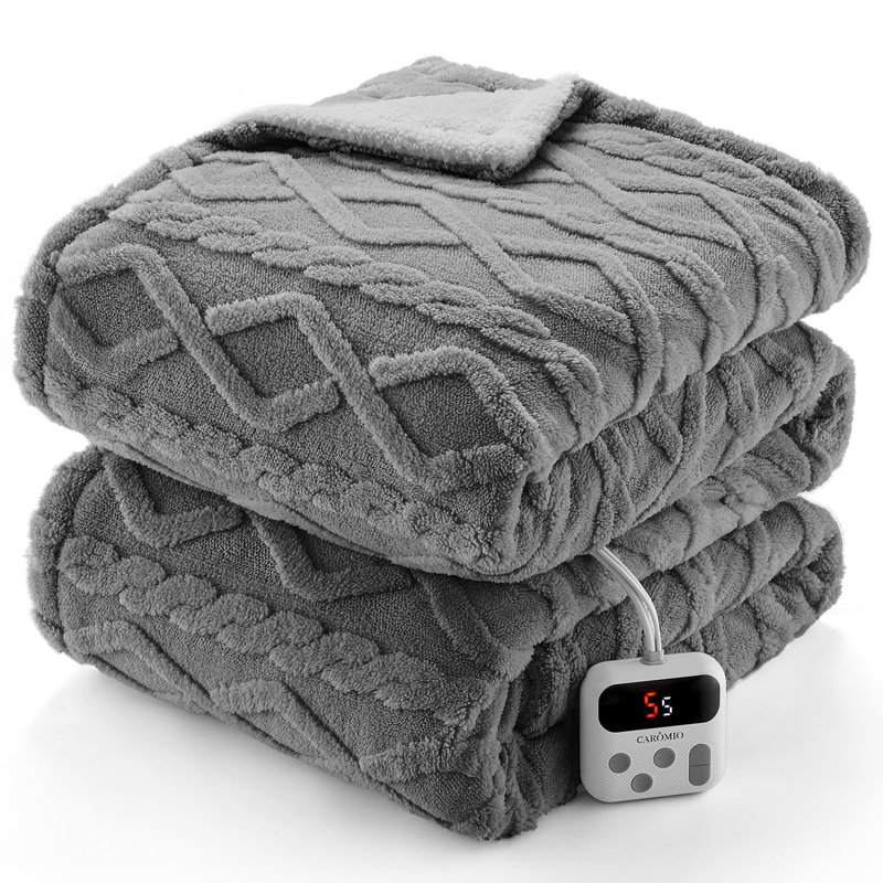 Heated Sherpa Blanket with 10 Heat Settings and Adjustable Auto Shut-Off, 62*84 inches, Gray