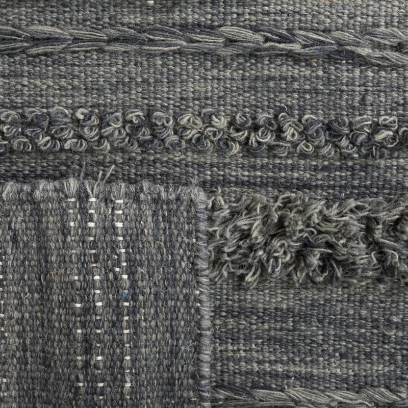 Charcoal and Ivory Hand-Knotted Wool and Cotton Rug, 4' x 6'