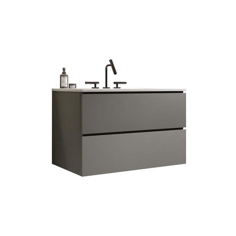 Meuble-lavabo mural 30 po avec lavabo en céramique, Gris