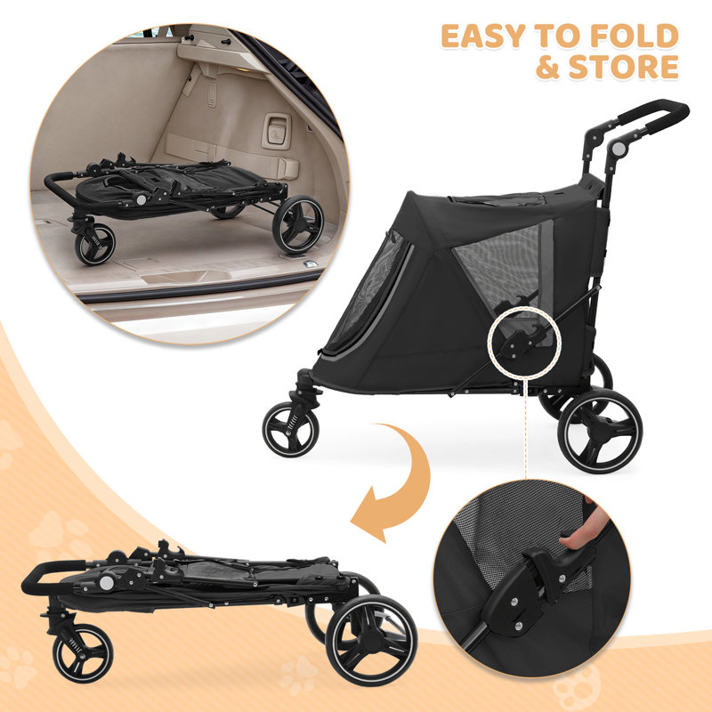 Foldable Pet Stroller for Small & Medium Dogs and Cats 3-Wheel Dog Stroller with 9 Angles Adjustable Handlebar , Black