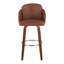 Tabouret de bar à hauteur fixe en bois de noyer et similicuir brun clair avec repose-pieds rond chromé - ensemble de 2-1858349347