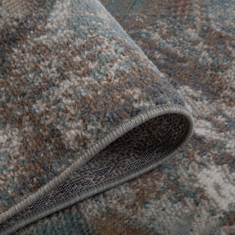 Nemohan Transitional Abstract Durable Performance Taupe/Sea Blue Area Rug, Rectangle 6'7" x 9'