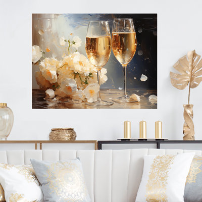 Bulles de fleurs dorées et blanches - Champagne, art mural en métal