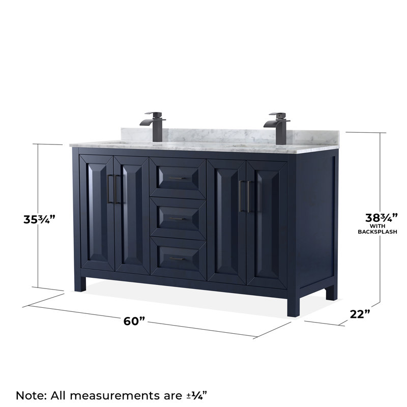Daria 60'' W Double Vanity, Dark Blue, Matte Black