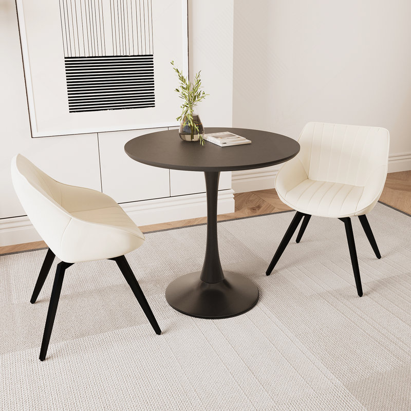 Ensemble de table de salle à manger ronde d'intérieur, une table avec pieds en métal, 2 chaises rembourrées pour la maison