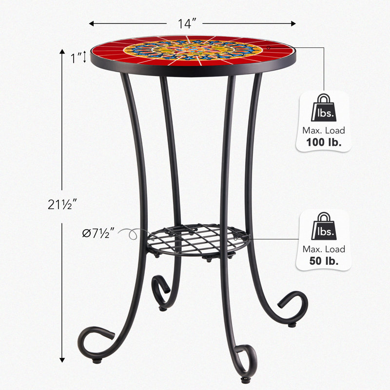 Fenske Patio Side Table with Shelf, Red