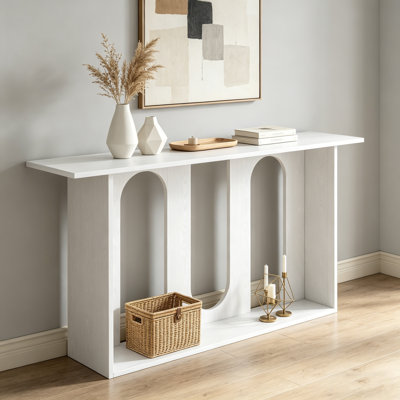 Curved Ash Veneer Console Table With Open Storage Shelf For Entryway