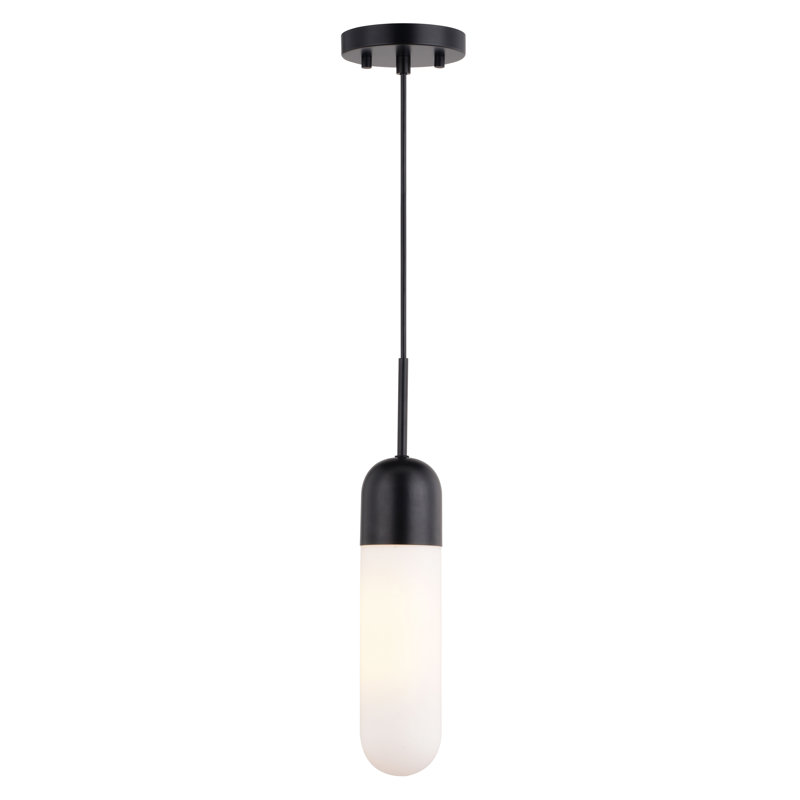 Treveion Contemporary Mini Pendant Ceiling Light White Pill Glass, Matte Black