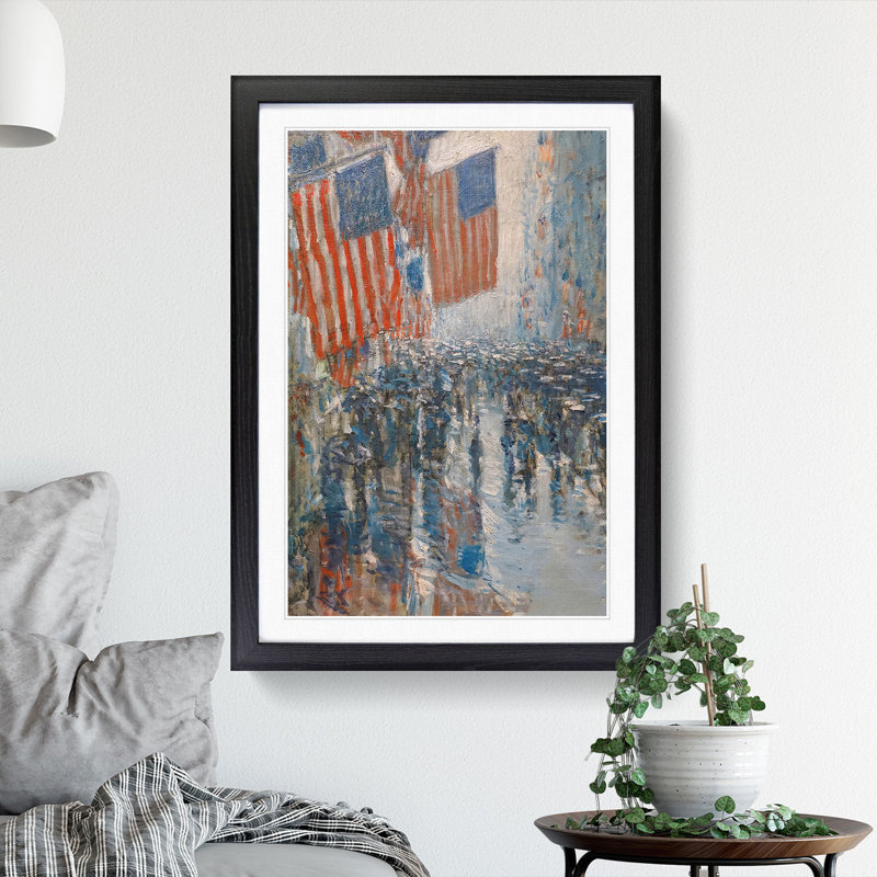 Rainy Day on Fifth Avenue by Childe Hassam - Picture Frame Painting, 48cm H x 36cm W x 2cm D, Black Framed