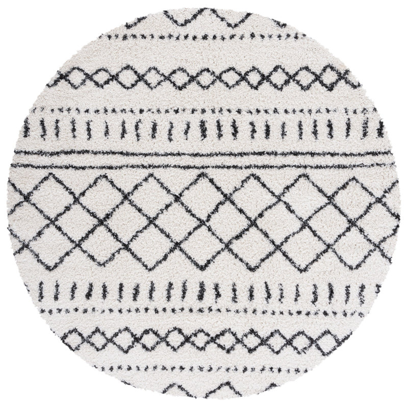 Develin Performance Chevron Rug, Round 8', Ivory/Black