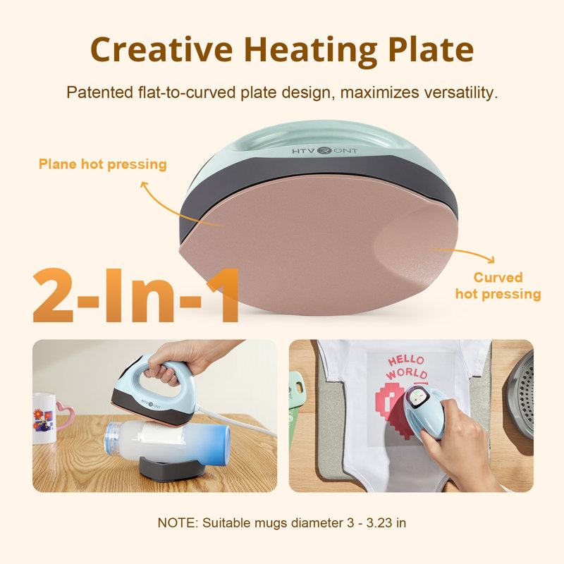 Mini Heat Press - 3 In 1 Small Heat Press Machine For T-shirts Shoes Caps Mugs With Innovative 2 In 1 Curved & Flat Heat Plate - Mini Iron Heat Press 3 Customized Temp & Time Fast Heating