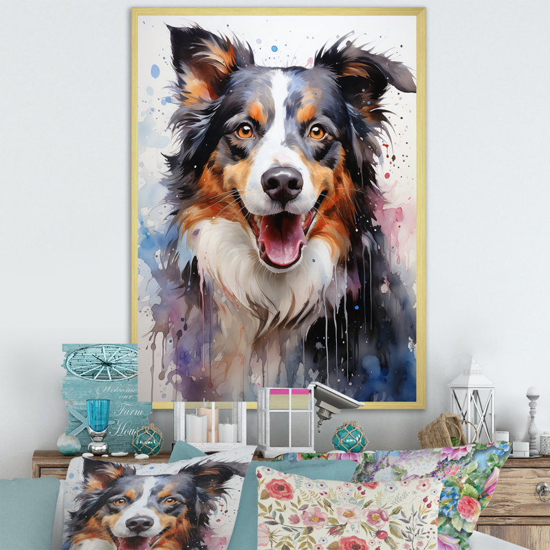 Border Collie Brilliance I sur toile, H 32 po x l 16 po x P 1 po, Cadre doré simple