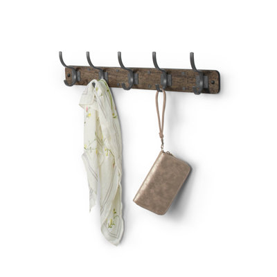 Spectrum Richmond Wall Mount 5 Hook Coat Rack for Entryway and Bathroom, Coffee and Industrial Gray