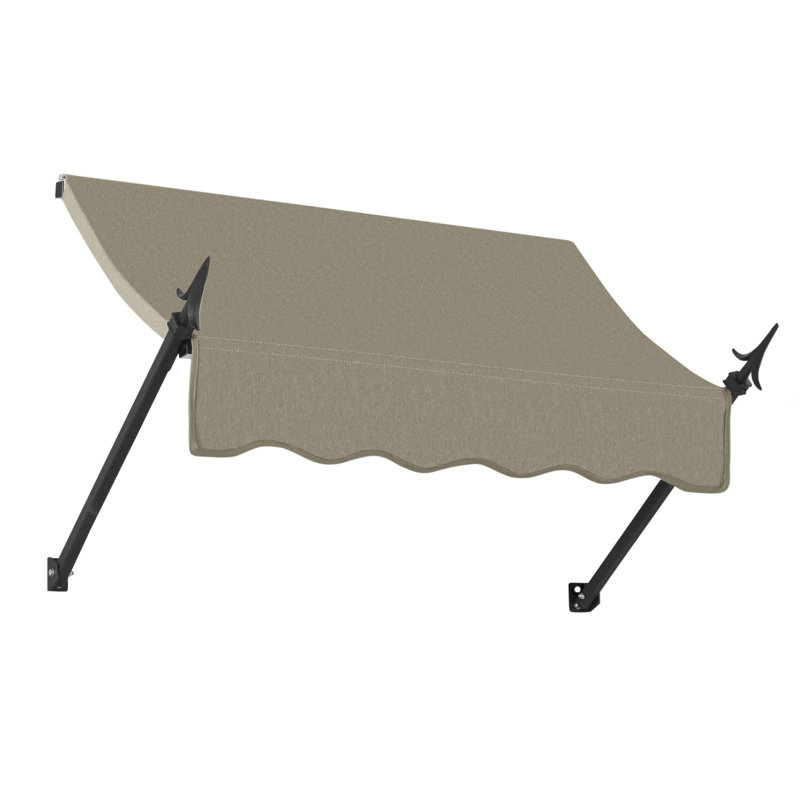 Awntech New Orleans Acrylic Fabric Fixed Awning with Iron Spear Arms, 24" H x 100.5" W x 16" D, Burlap Sack
