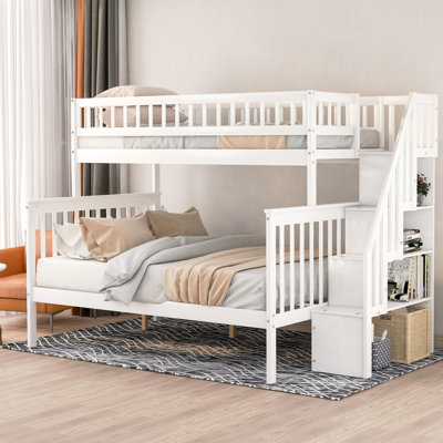 Lit superposé simple au-dessus de l'escalier simple - pin massif et rangement polyvalent avec rangement, pour plus de stabilité