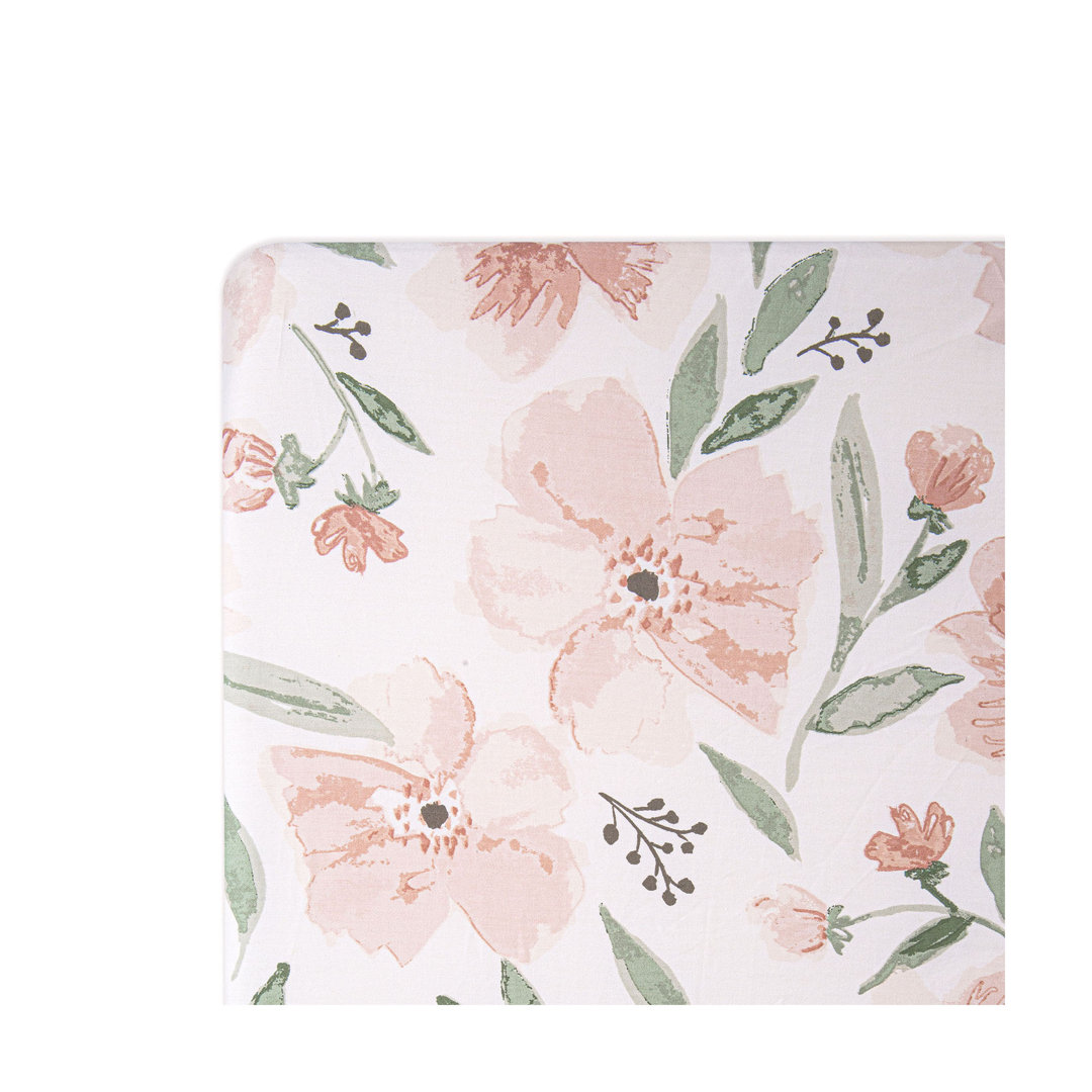 Floral Fitted Crib Sheet, Pink and Green, Parker Collection by Crane Baby Crane Baby