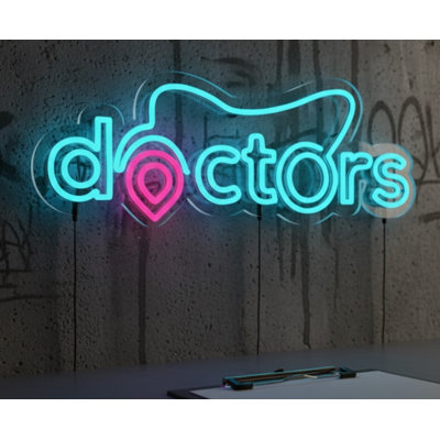  | Enseigne au néon de Doctors | Fabriqué avec un tube néon flexible incassable offrant un éclairage lumineux et uniforme pendant plus de 50 000 heures sans décoloration ni scintillement | 9 x 24 | Bleu clair et rouge