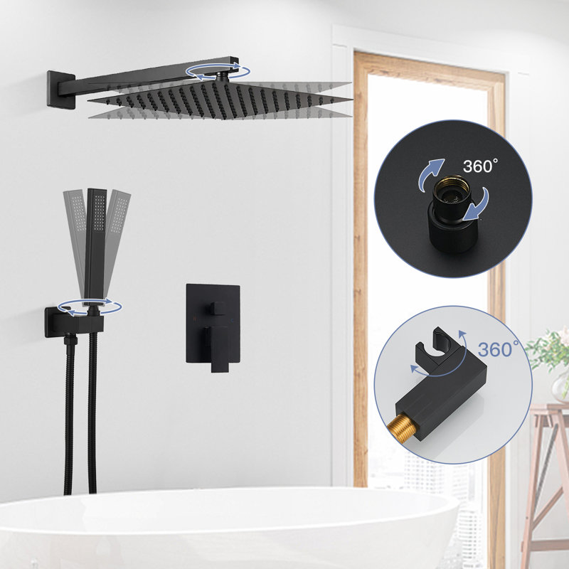 Diverter Complete Shower System with Rough in-Valve, Matte Black