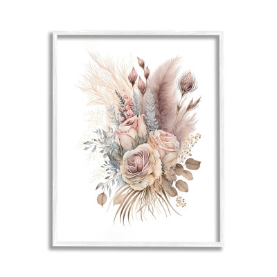 «Boho Neutral Roses», art de la giclée encadrée par LSR Design Studio