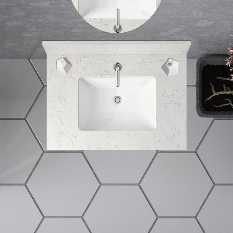 31'' Morning Frost Quartz Vanity Top with Vitreous China Sink