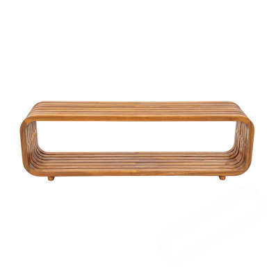 Acacia Wood Coffee Table, Curved Hollow Design for Patio & Living Room