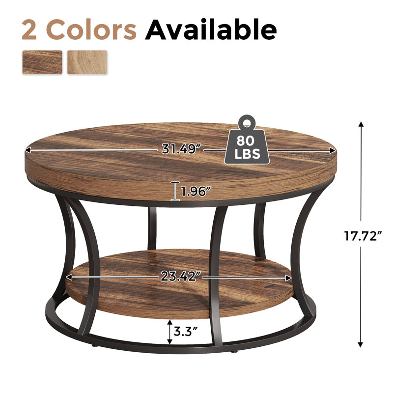 Table basse 31,49 po avec tablettes de rangement à 2 niveaux, Bois brun