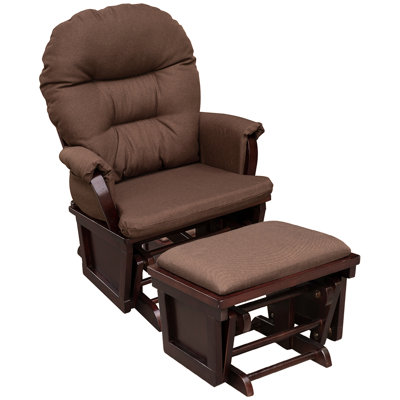 Glider Rocking Chair With Ottoman, Thick Padded Cushion Seating And Wood Base, by Canora Grey
