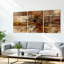 Ensemble de 3 tableaux abstraits à motif floral et texture bois, sur toile tendue, pour la décoration du salon et de la chambre.-631446945