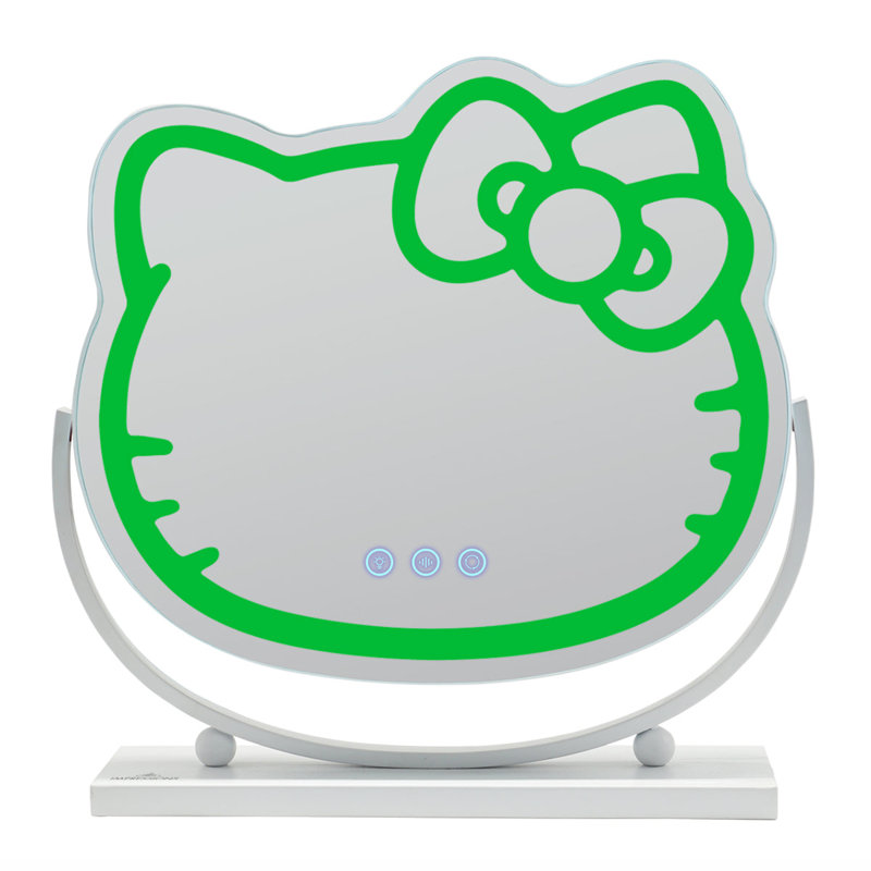 Miroir de maquillage lumineux Hello Kitty Kawaii avec inclinaison réglable et base en métal robuste, bouton de changement d'éclairage