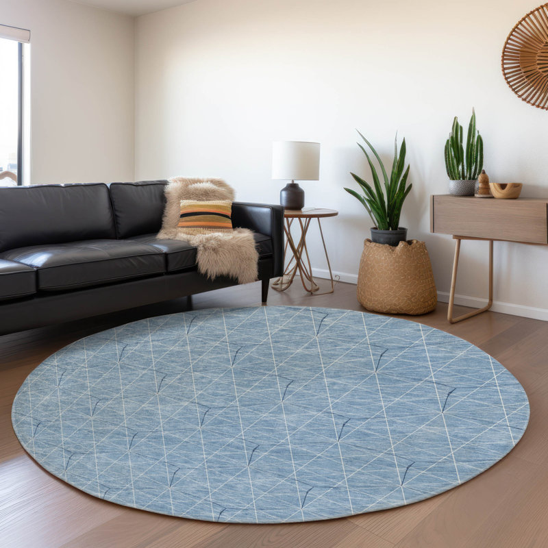 Premium Machine Washable Frome AMF987 Geometric Rug, Round 8'