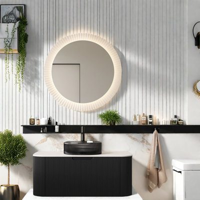 Armoire de salle de bain flottante moderne avec lavabo, marbre noir robuste et verre