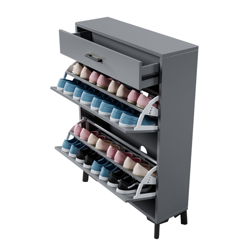 Organisateur de chaussures autoportant avec 2 tiroirs rabattables, Gris