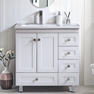 32" Modern Single Bathroom Vanity Set - Sleek White Free-Standing Cabinet with Integrated Ceramic Sink & Soft-Close Storage