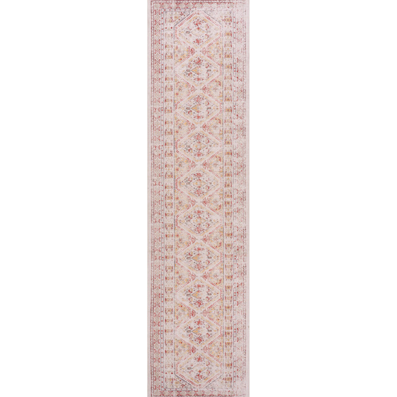 Low-pile Washable Beige 2'6''x10' Rug For Dining Room, Bedroom, Living Room Rug, Non-shedding Kitchen, Hallway