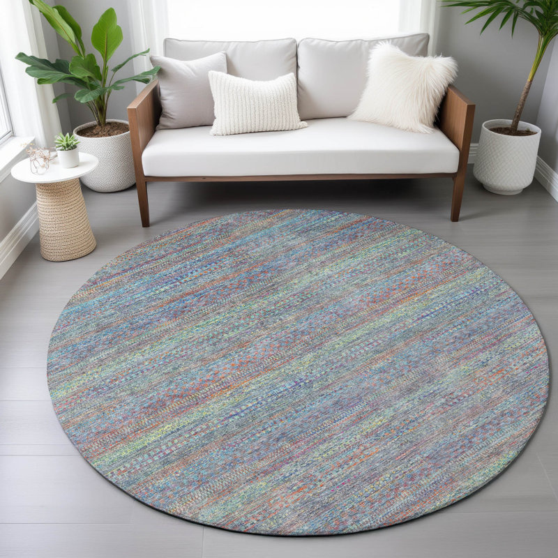 Machine Washable Indoor/Outdoor Oden ACN2148 Striped Rug, Round 8'