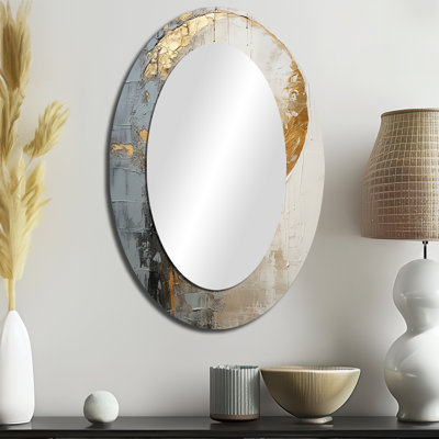 Minimalisme gris doré Moon Poteries - Miroir décoratif ovale abstrait sur métal