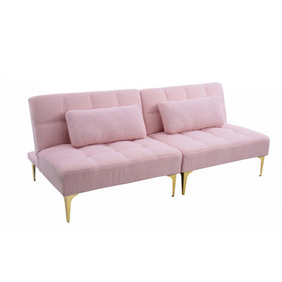71" Convertible Sofa Bed Futon With Gold Metal Legs Teddy Fabric