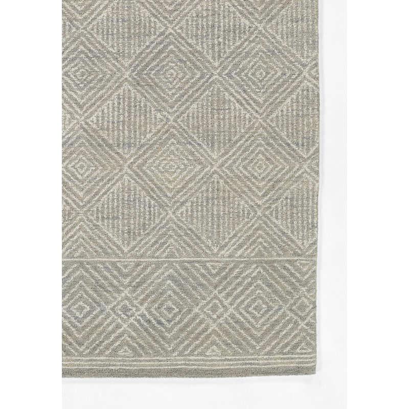 Babiarz Hand Hooked Wool Geometric Area Rug in Ivory/Gray, Rectangle 9' x 12'