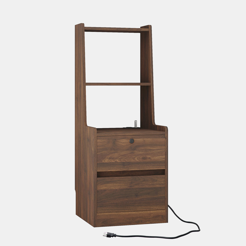Modern Night Stand with Bookshelf, Wood