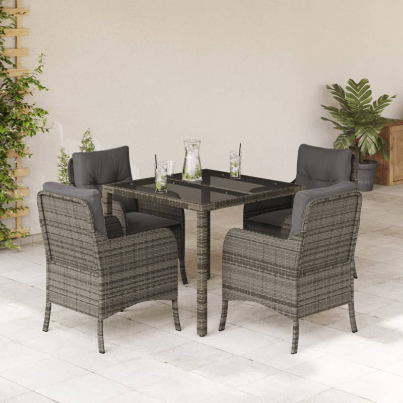  Garden Dining Set Grey PE Rattan Seats 4 Removable Covers, Gray, Dark Gray
