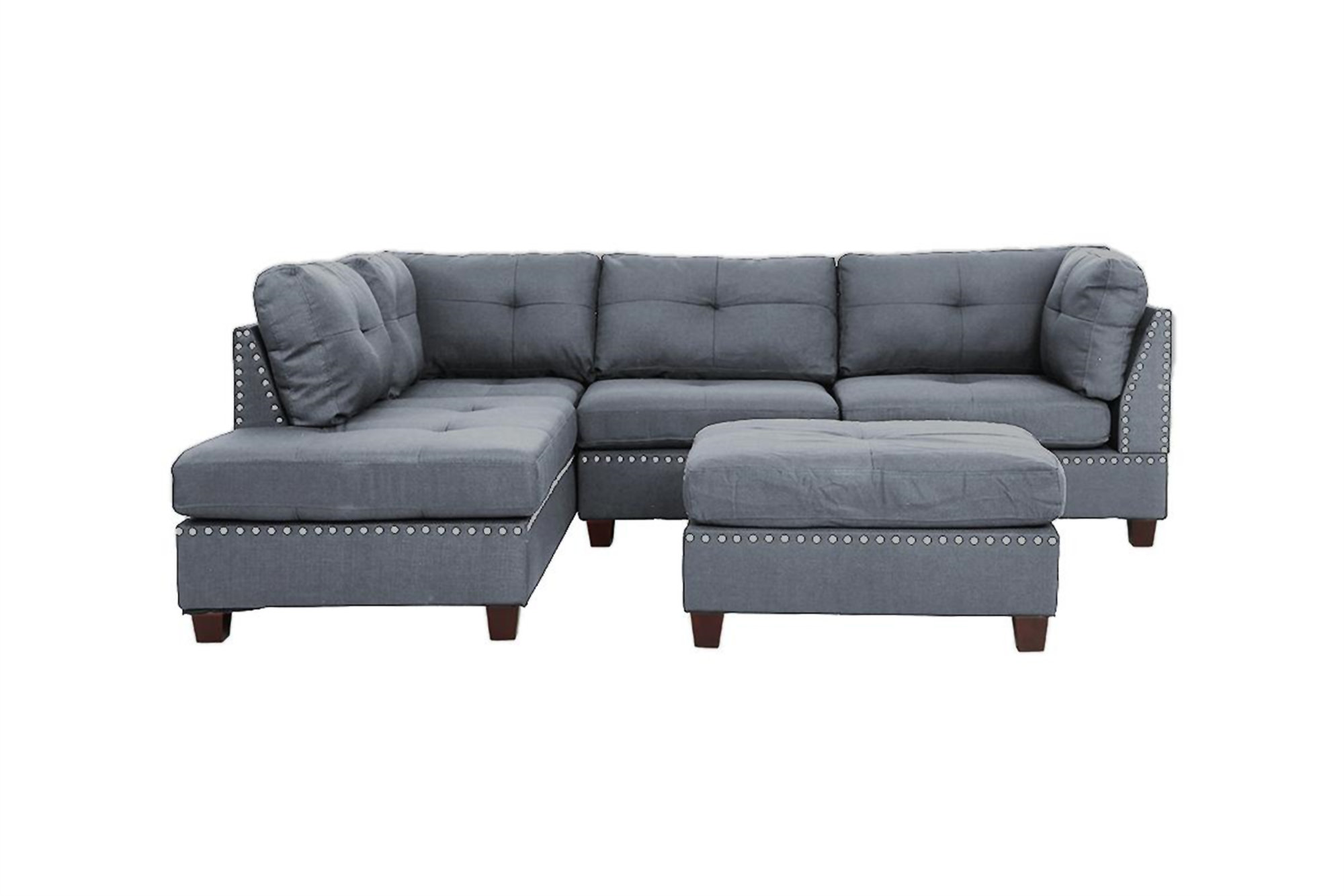 Latitude Run® 3-Pcs Sectional Sofa Blue Grey Polyfiber Cushion Sofa ...