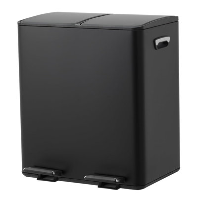 Dual Compartment Stainless Steel Kitchen Trash Can 40L (2 x 20L) – Soft-Close Lid, Collapsible Non-Slip Foot Pedal, Removable Inner Buckets, Odor Control, Large Capacity Recycling Bin