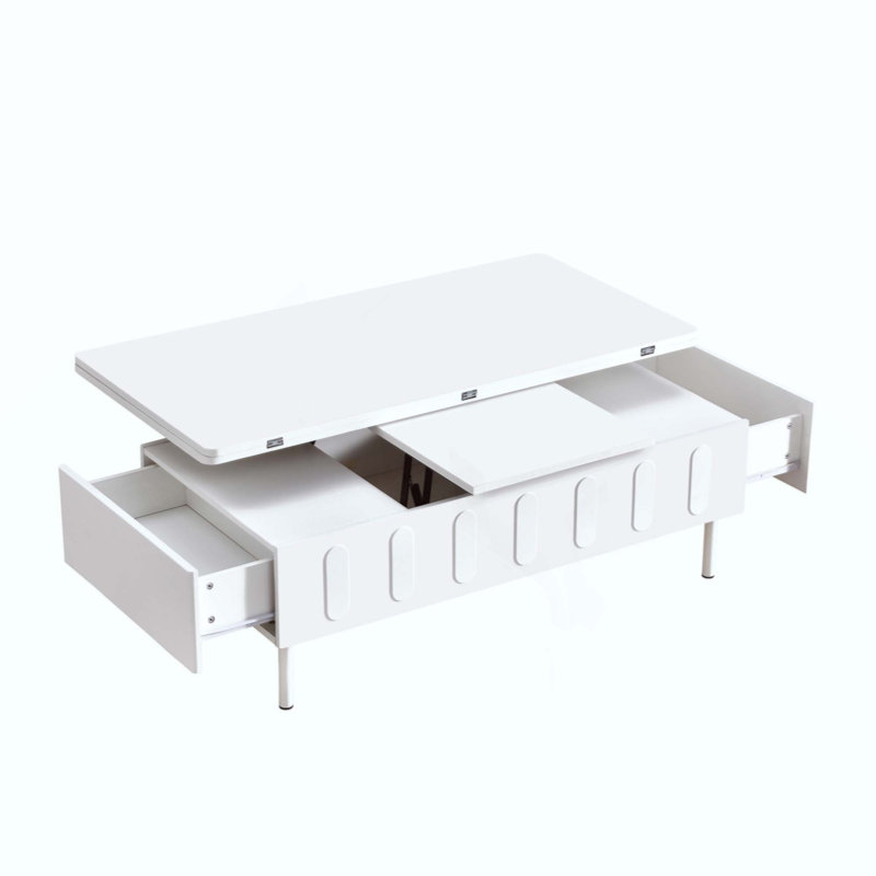 Table basse relevable avec tiroirs, table centrale moderne avec plateau pliable, table basse réglable multifonctionnelle avec compartiment de rangement caché pour le salon