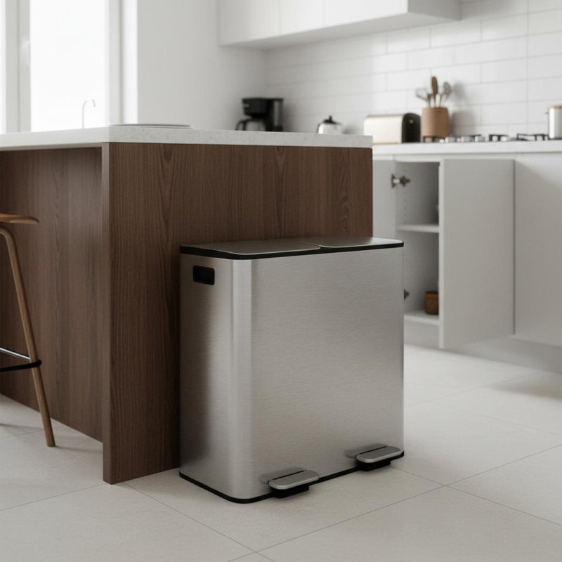 Stainless Steel Step On Kitchen Trash Can - 22L, Silver