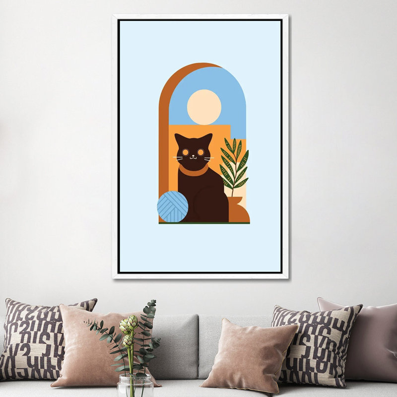 Teracotta Cat - Print on Canvas, White Framed, 152.5 cm H x 101.5 cm W