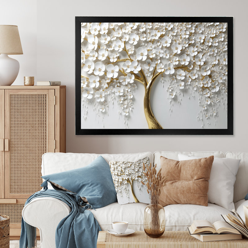 «White Orchid Tree Garden Of Branches III», reproduction d'art sur toile florale (sans texture), Impression encadrée, Noir