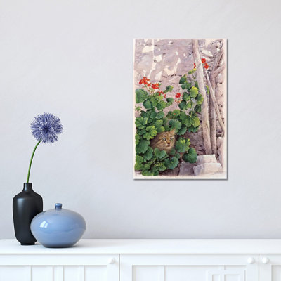 Katia Greek Cat in Geraniums 1 Piece Wrapped Canvas Painting