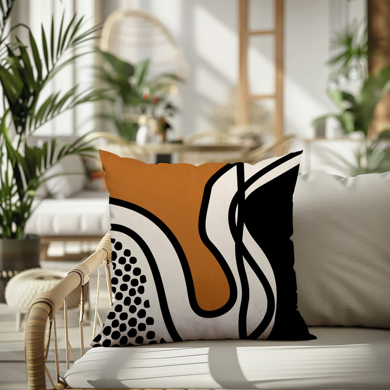 Oreiller carré réversible intérieur / extérieur Vie Abstract, H 17 po x l 17 po, Orange brûlé